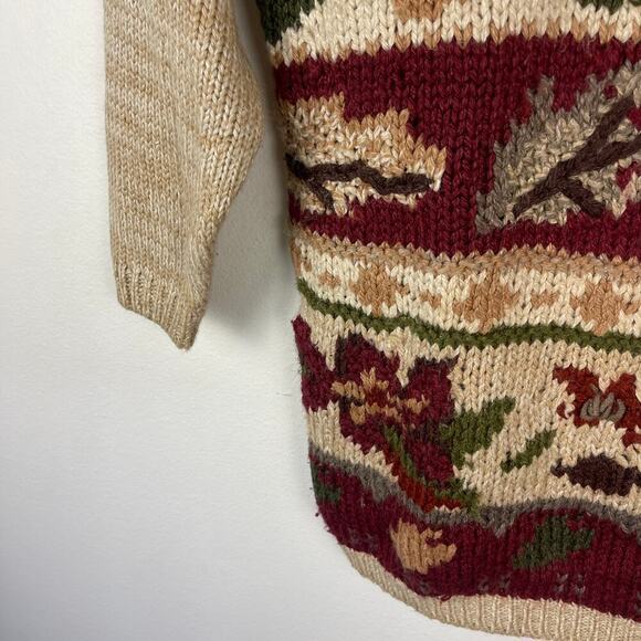 Vintage 90s Spice of Life Fall Leaves Autumn Cream Red Knit Sweater Womens Large - Picture 8 of 11